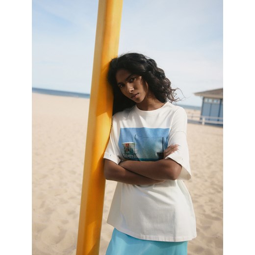 Reserved - T-shirt z nadrukiem - złamana biel ze sklepu Reserved w kategorii Bluzki damskie - zdjęcie 186135755