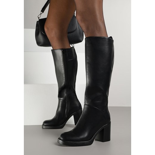 Czarne Kozaki na Słupku przed Kolano Cindria ze sklepu renee.pl w kategorii Kozaki damskie - zdjęcie 186136279