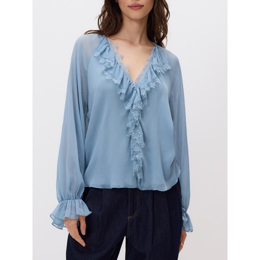 Reserved - Bluzka z falbanami - jasnoniebieski ze sklepu Reserved w kategorii Bluzki damskie - zdjęcie 186138458