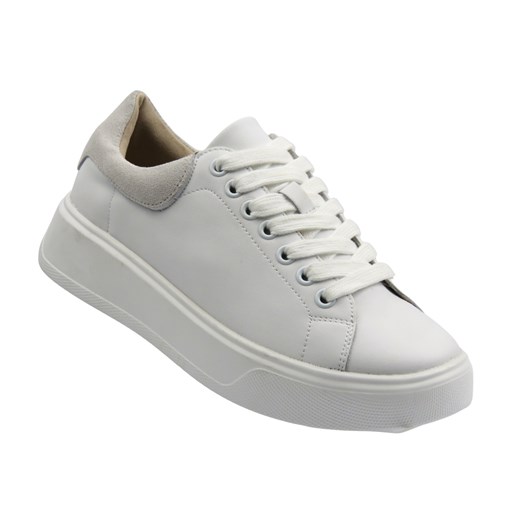 Skórzane sneakersy damskie na platformie białe Cambell 25-19347 ze sklepu ulubioneobuwie w kategorii Buty sportowe damskie - zdjęcie 186139269