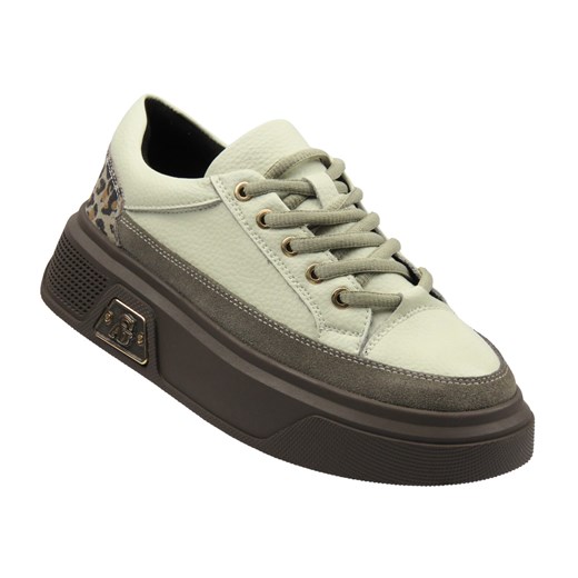 Skórzane sneakersy damskie na platformie beżowe Cambell 25-19343 ze sklepu ulubioneobuwie w kategorii Buty sportowe damskie - zdjęcie 186139277