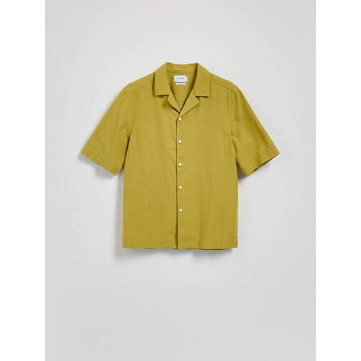 Reserved - Koszula regular z dodatkiem lnu - oliwkowy ze sklepu Reserved w kategorii Koszule męskie - zdjęcie 186142145