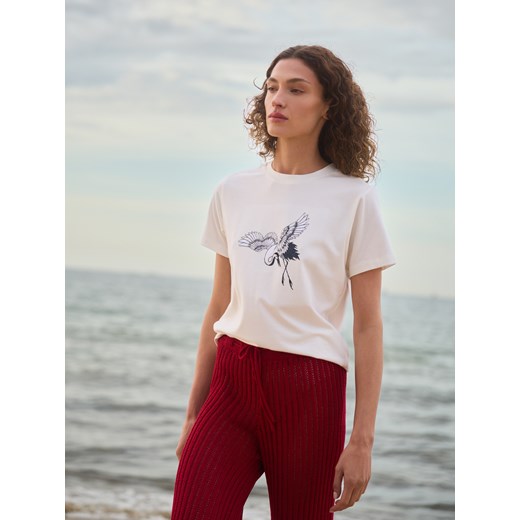Reserved - T-shirt z nadrukiem - złamana biel ze sklepu Reserved w kategorii Bluzki damskie - zdjęcie 186142316