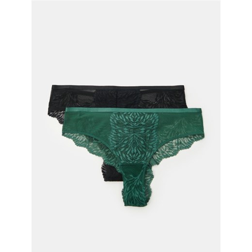 Sinsay - Brazyliany z elastycznej koronki i siateczki 2 pack - zielony ze sklepu Sinsay w kategorii Majtki damskie - zdjęcie 186143345