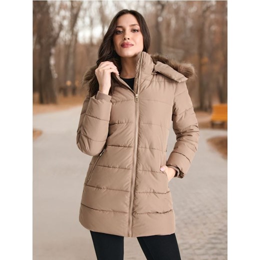 Sinsay - Pikowana kurtka z kapturem - beżowy ze sklepu Sinsay w kategorii Kurtki damskie - zdjęcie 186143388