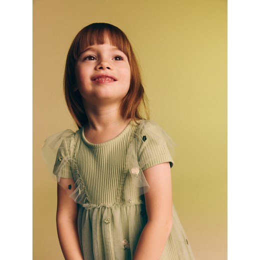 Reserved - Sukienka z tiulowym dołem - jasnozielony Reserved 80 (9-12 m.) promocyjna cena Reserved