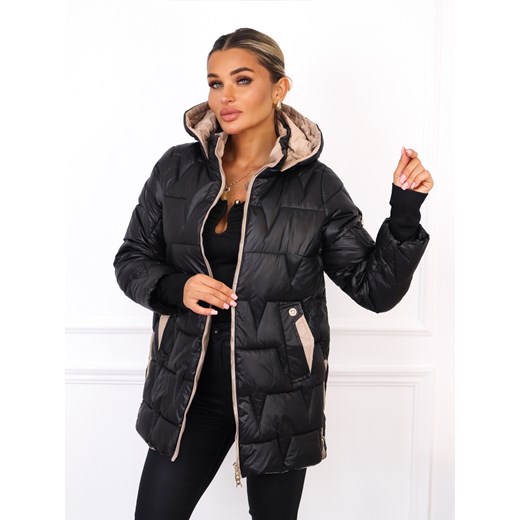 KURTKA PIKOWANA Z ZAMKAMI PO BOKACH- CZARNA ze sklepu olika.com.pl w kategorii Kurtki damskie - zdjęcie 186146807