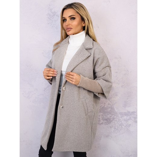 PŁASZCZ OVERSIZE Z DZIANINOWYMI RĘKAWAMI- BRĄZOWY ze sklepu olika.com.pl w kategorii Płaszcze damskie - zdjęcie 186146838