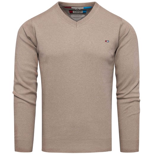 Sweter męski w serek beżowy Recea ze sklepu Recea.pl w kategorii Swetry męskie - zdjęcie 186147165