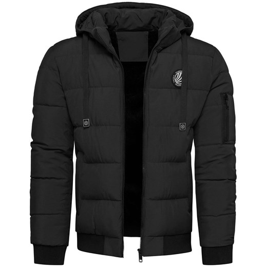 Kurtka męska ocieplana z kapturem czarna Recea ze sklepu Recea.pl w kategorii Kurtki męskie - zdjęcie 186147168