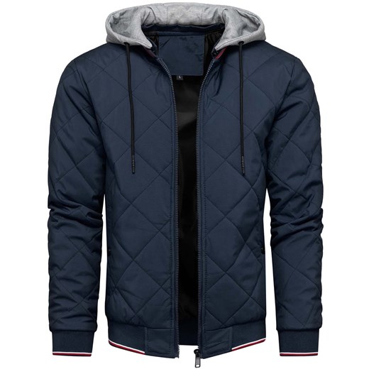 Kurtka męska pikowana przejściowa z odczepianym kapturem granatowa Recea ze sklepu Recea.pl w kategorii Kurtki męskie - zdjęcie 186147188