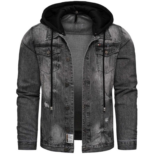 Kurtka katana jeansowa czarna z kapturem Recea ze sklepu Recea.pl w kategorii Kurtki męskie - zdjęcie 186147189