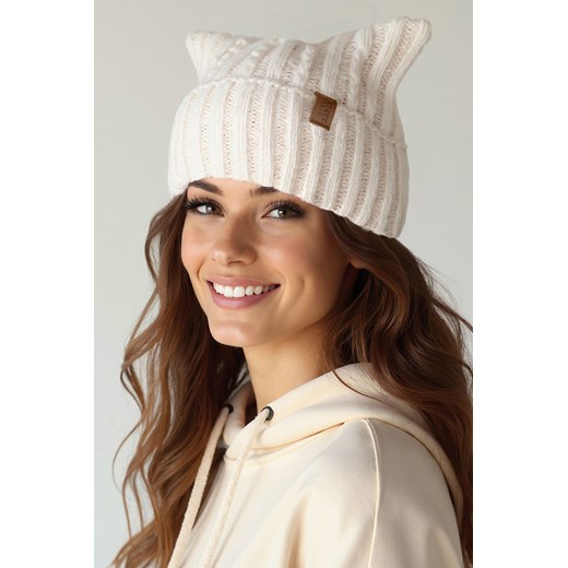 Czapka z uszami kota Vivisence 70117 ecru ze sklepu kontri.pl w kategorii Czapki zimowe damskie - zdjęcie 186147379