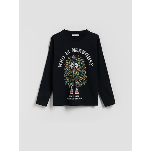 Reserved - Longsleeve z nadrukiem - czarny ze sklepu Reserved w kategorii Bluzki dziewczęce - zdjęcie 186148317