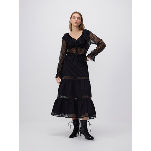 Reserved - Spódnica maxi z koronkowymi wstawkami - czarny - id: 114EU-99X - marki Reserved - 186148368 Reserved - Spódnica maxi z koronkowymi wstawkami - czarny ze sklepu Reserved w kategorii Spódnice - zdjęcie 186148368