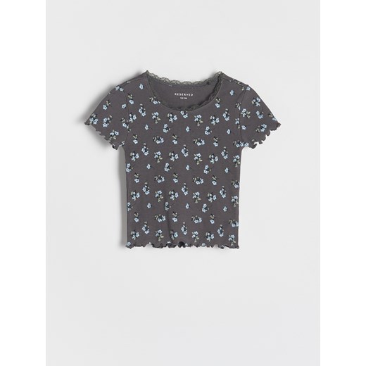 Reserved - Wzorzysty t-shirt - ciemnoszary Reserved 158 (12 lat) Reserved okazja