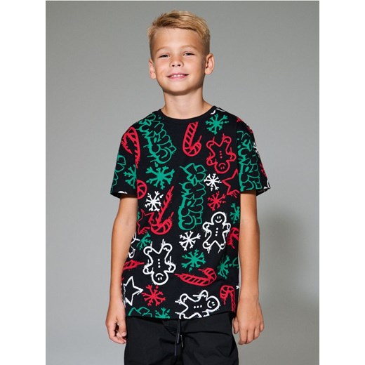 Sinsay - Bawełniana koszulka ze wzorkiem świątecznym - czarny ze sklepu Sinsay w kategorii T-shirty chłopięce - zdjęcie 186149249