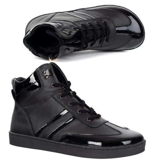 Skórzane buty BAREFOOT damskie zimowe 201MP ocieplane z naturalnej skóry czarne ze sklepu butyolivier w kategorii Botki - zdjęcie 186149568