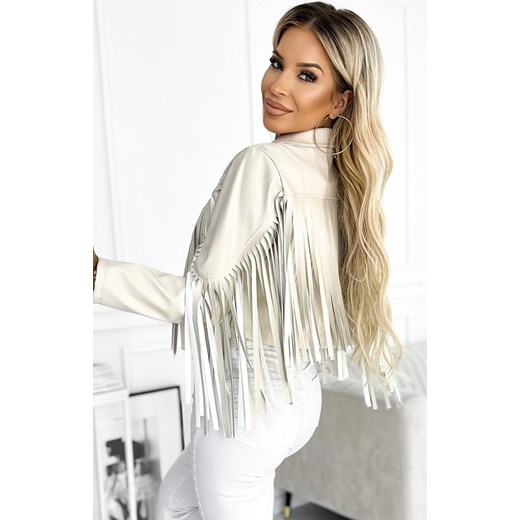 Ramoneska z frędzlami z eco skóry 624-1, Kolor beżowy, Rozmiar one size, NUMOCO BASIC ze sklepu Primodo w kategorii Kurtki damskie - zdjęcie 186153509