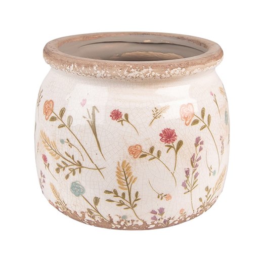 Clayre &amp; Eef Doniczka w kolorze białym ze wzorem - wys. 15 x Ø 13 cm ze sklepu Limango Polska w kategorii Doniczki i osłonki - zdjęcie 186156429