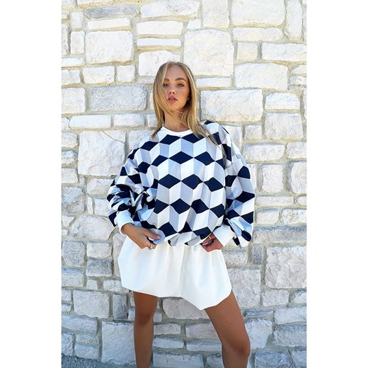 trendyol Bluza w kolorze granatowo-szaro-białym ze sklepu Limango Polska w kategorii Bluzy damskie - zdjęcie 186158577