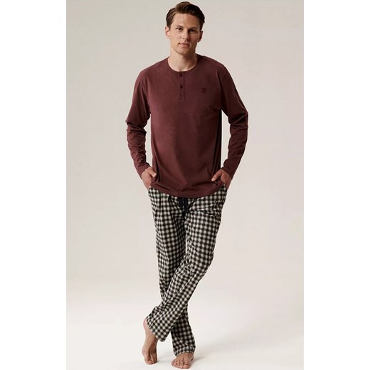 Atlantic długa bawełniana piżama męska NMP-394-WIN_SZA, Kolor bordowo-szary, Rozmiar S, ATLANTIC ze sklepu Intymna w kategorii Piżamy męskie - zdjęcie 186162208