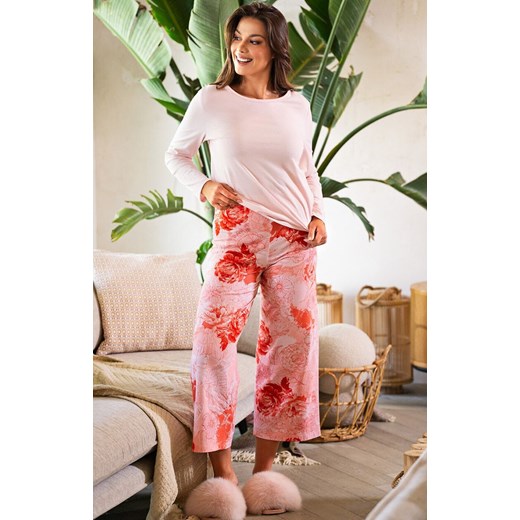 Bawełniana piżama damska w kwiaty Evening Flower MK 31, Kolor różowy-wzór, Rozmiar S, BELLE REVERIE ze sklepu Intymna w kategorii Piżamy damskie - zdjęcie 186162288