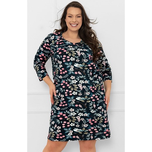 Bawełniana koszula nocna damska 3/4 rękaw Lucja, Kolor granatowy-wzór, Rozmiar M, Italian Fashion ze sklepu Intymna w kategorii Koszule nocne - zdjęcie 186162855