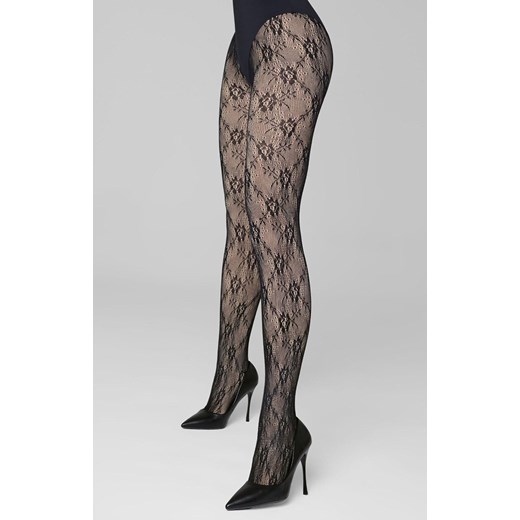 Marilyn rajstopy termiczne z nałożoną kabaretką w kwiaty 80 DEN Charly F07, Kolor czarno-beżowy, Rozmiar 1/2, Marilyn ze sklepu Intymna w kategorii Rajstopy - zdjęcie 186163129