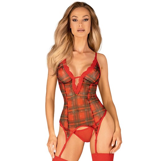 Obsessive gorset ze świątecznym motywem Jollymore, Kolor czerwony-wzór, Rozmiar XL/2XL, Obsessive ze sklepu Intymna w kategorii Body damskie - zdjęcie 186163568