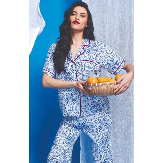 Długa piżama damska rozpinana niebiesko-różowa ATRANI, Kolor niebiesko-różowy, Rozmiar L, Sorbetto ze sklepu Intymna w kategorii Piżamy damskie - zdjęcie 186163686