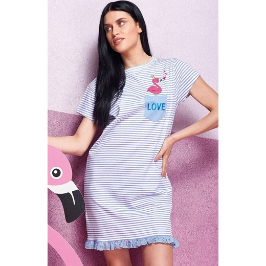 Koszula nocna w paski z falbanką niebieska OXKSANA, Kolor niebieski, Rozmiar L, Sorbetto ze sklepu Intymna w kategorii Koszule nocne - zdjęcie 186163745