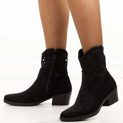 Czarne zamszowe kowbojki, botki damskie M.Daszyński 2382-11 ze sklepu suzana.pl w kategorii Botki - zdjęcie 186168647