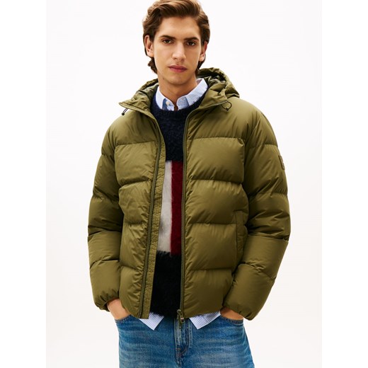 Tommy Hilfiger Męska kurtka puchowa Mężczyźni Sztuczne włókno oliwkowy jednolity ze sklepu vangraaf w kategorii Kurtki męskie - zdjęcie 186169436