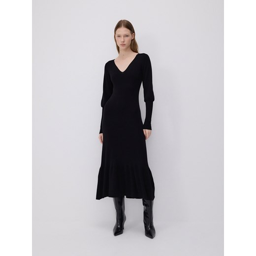 Reserved - Dzianinowa sukienka z falbaną - czarny Reserved XS okazja Reserved