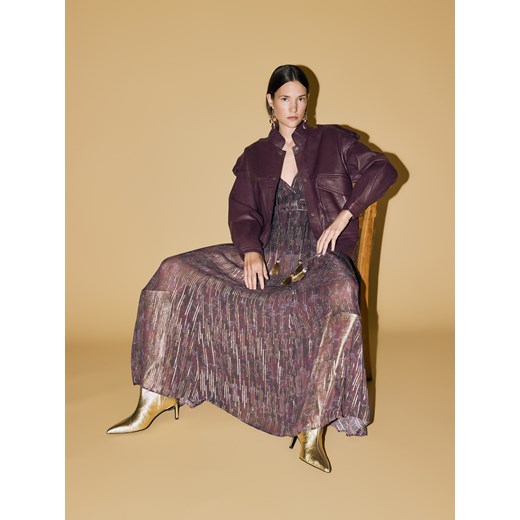 Reserved - Skórzana kurtka - mahoniowy Reserved M Reserved