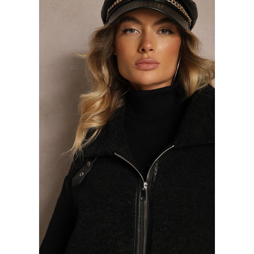 Czarna Futerkowa Kurtka o Kroju Oversize z Wysokim Kołnierzem z Paskiem z Renee S renee.pl
