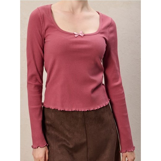 Sinsay - Koszulka z długimi rękawami - różowy ze sklepu Sinsay w kategorii Bluzki damskie - zdjęcie 186173108