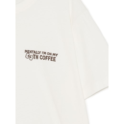 Cropp - Kremowa koszulka z kawowym motywem - kremowy Cropp L Cropp