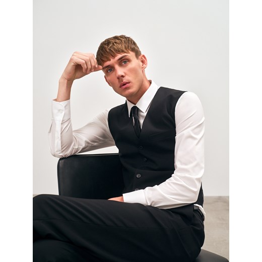 Reserved - Jednorzędowa kamizelka z wełną - czarny Reserved L okazja Reserved