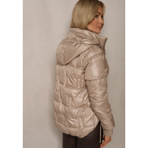 Ciemnobeżowa Kurtka z Odpinanym Kapturem Dłuższym Tyłem i Ściągaczami z Renee 2XL wyprzedaż renee.pl