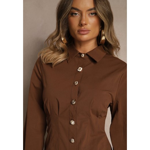 Brązowa Bawełniana Koszula o Kroju Hourglass z Eleganckimi Guzikami Galiandia Renee S renee.pl
