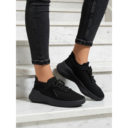 Damskie Sneakersy Aura Nero Czarne Tkaninowe na Plaskiej Podeszwie 4.5cm ze sklepu royalfashion.pl w kategorii Buty sportowe damskie - zdjęcie 186176767