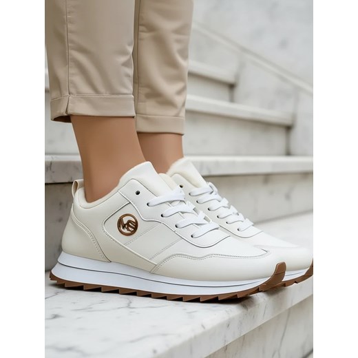 Royalfashion Alba Ocieplane Sneakersy Damskie Biale Ekoskora na Platformie ze sklepu royalfashion.pl w kategorii Buty sportowe damskie - zdjęcie 186176807