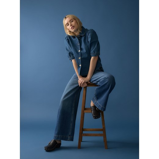 Reserved - Jeansowa koszula z bufkami - niebieski Reserved S promocja Reserved