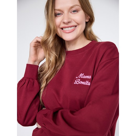 Reserved - Bawełniana bluza z haftem - bordowy ze sklepu Reserved w kategorii Bluzy damskie - zdjęcie 186178386