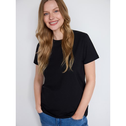 Reserved - Bawełniany t-shirt regular - czarny ze sklepu Reserved w kategorii Bluzki damskie - zdjęcie 186178399