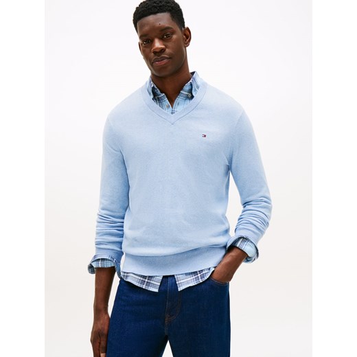 Tommy Hilfiger Sweter z dodatkiem kaszmiru Mężczyźni Bawełna jasnoniebieski marmurkowy ze sklepu vangraaf w kategorii Swetry męskie - zdjęcie 186178685