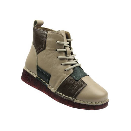 Skórzane Wygodne Botki Damskie - Cambell 25-15306 Beżowe Na Zamek ze sklepu ulubioneobuwie w kategorii Botki - zdjęcie 186178908