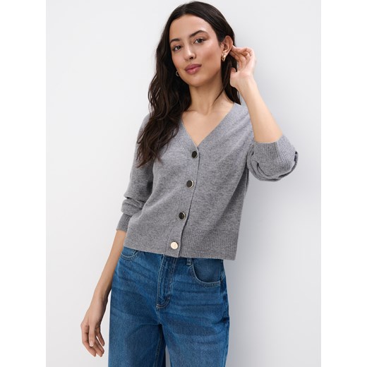Mohito - Wełniany szary kardigan - szary ze sklepu Mohito w kategorii Swetry damskie - zdjęcie 186181659